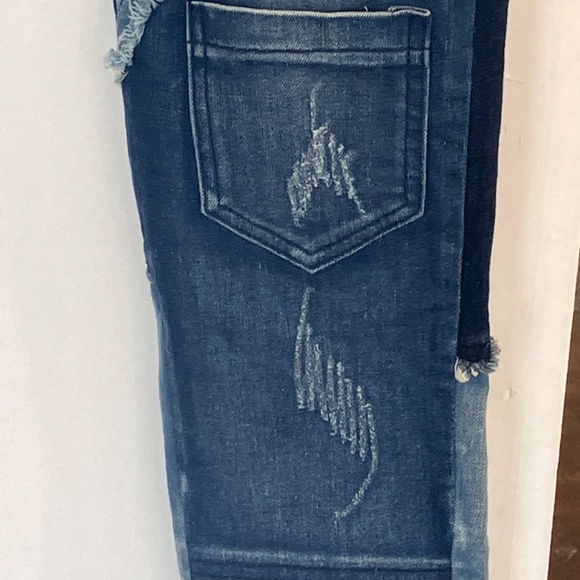 Denim splice streetwear patchwork skinny unisex jeans - Picture 6 of 9